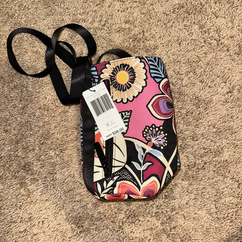 Vera Bradley Floral Crossbody Water Bottle Carrier with Black Strap
